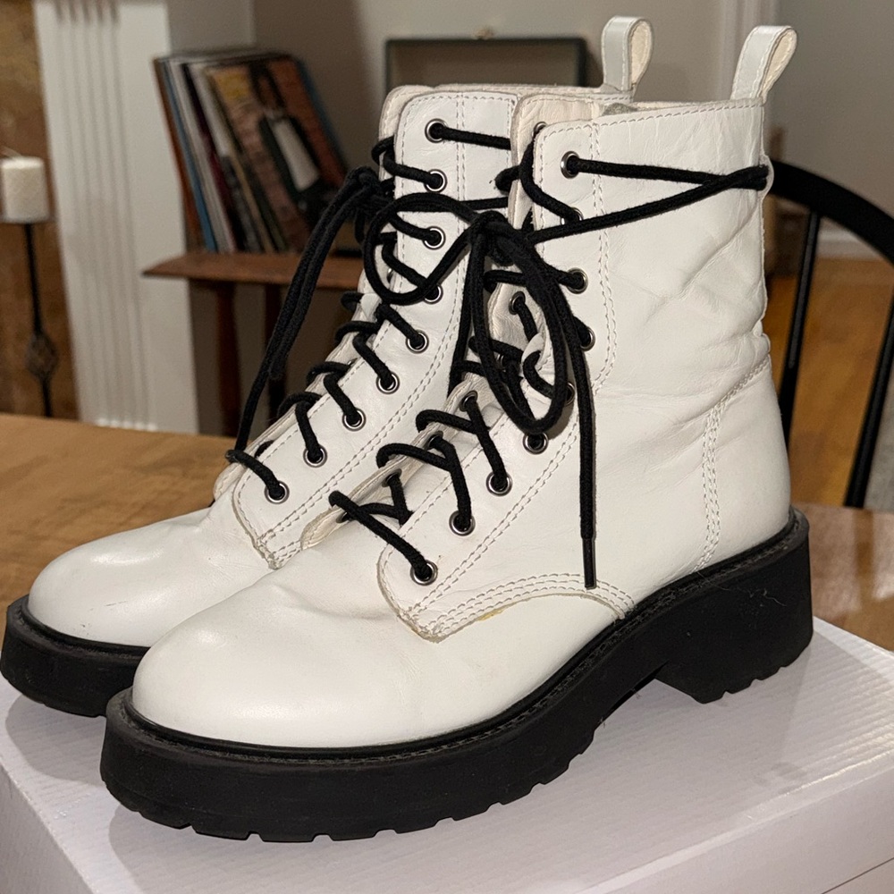 White Leather, Lace-Up Combat Boots